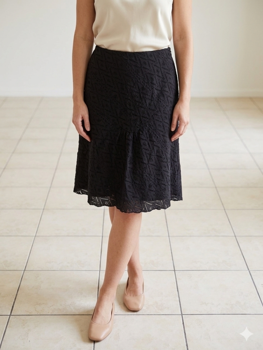 Source Unknown Black Lace Midi Skirt